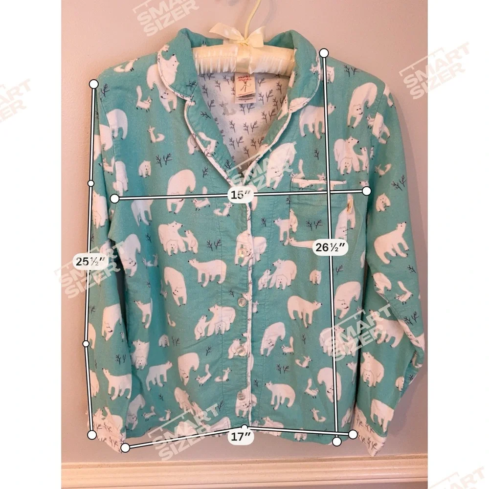Munki Munki Matching PJ set Polar Bear Flannel Pajamas Aqua Button Front Size M